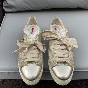 Prada gold glitter sneakers